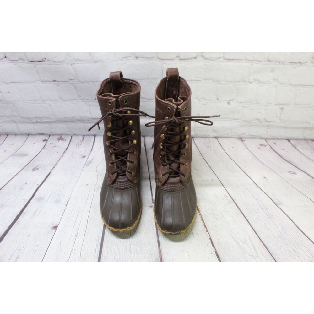 LL Bean Unlined Brown Leather Maine Hunting Shoes Duck Boots Size 8 M - Picture 5 of 9